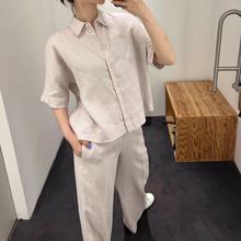 CS女装 纯色休闲版型尖领纽扣式亚麻衬衫2024夏季新品1163843006