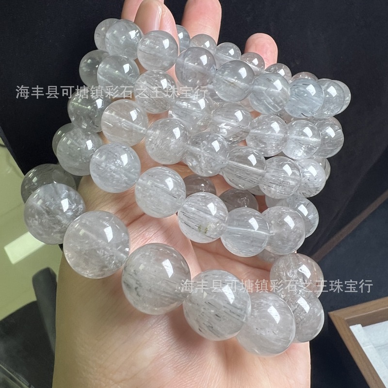 天然蓝灰兔毛手链  幽灵白兔毛手串晶体干净顺毛水晶圆珠散珠批发|undefined