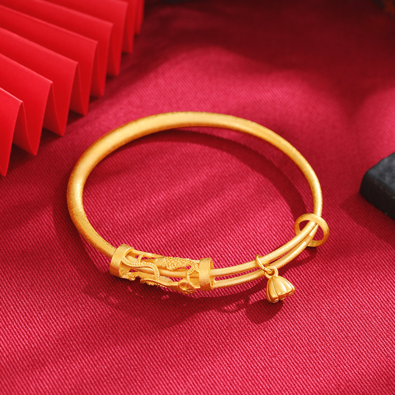 Pulsera de oro de arena antigua Lotus koi hueco tallado Push-Pull pulsera mujer no se desvanece patrimonio joyería Fuente de la fábrica