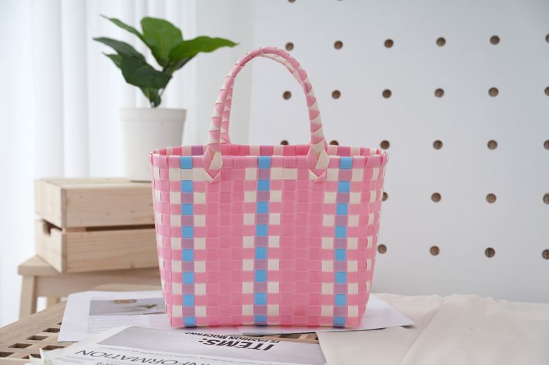 Cute Style Women's Cute Color Block Plaid PVC Shopping Bags