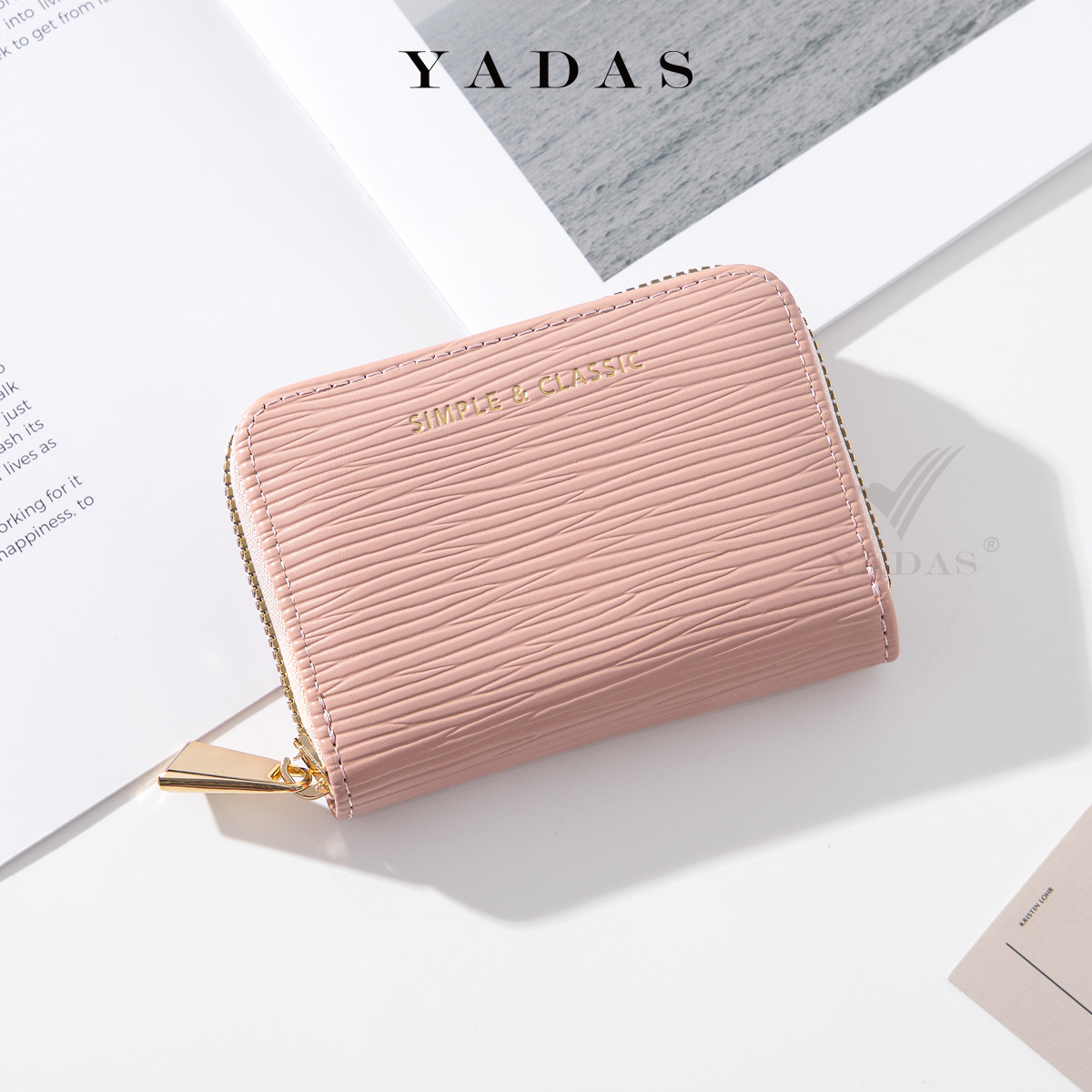 YADAS nueva cremallera mini ondulación de agua explosión de color sólido multi-cartón órgano de mujer PU bolsa de tarjetas al por mayor