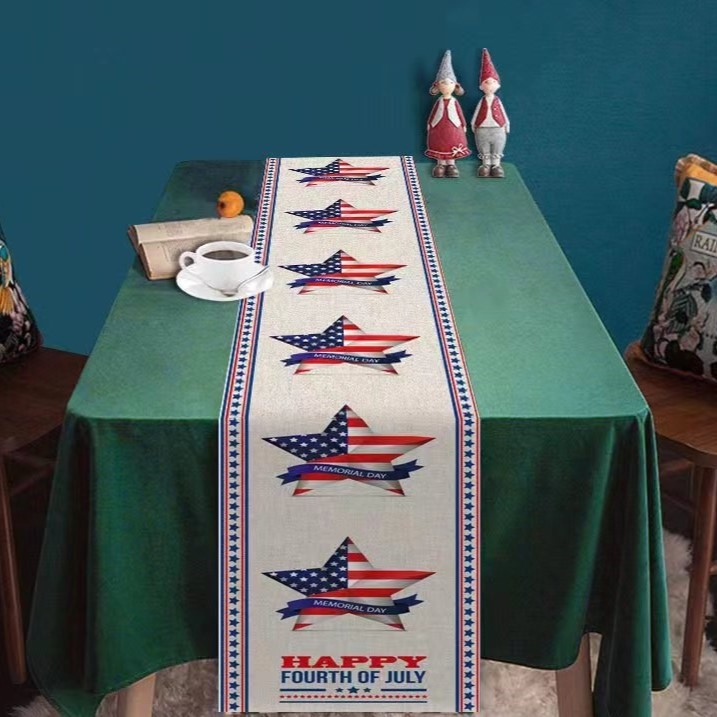 Transfronterizo 2024 Amazon nuevo día independiente pentáculo lino tabla bandera tabla de comedor tabla de té tabla de bandera