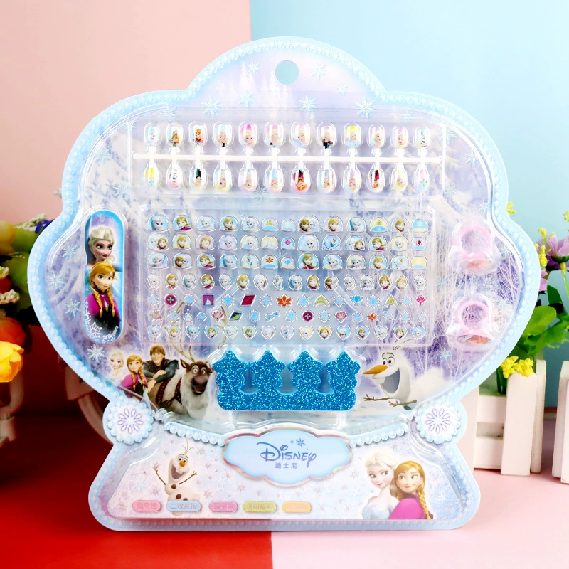 Новый детский мультфильм Frozen принцесса ногти кольцо ногти драгоценный камень ногти поддельный набор наклейки ногти наклейки