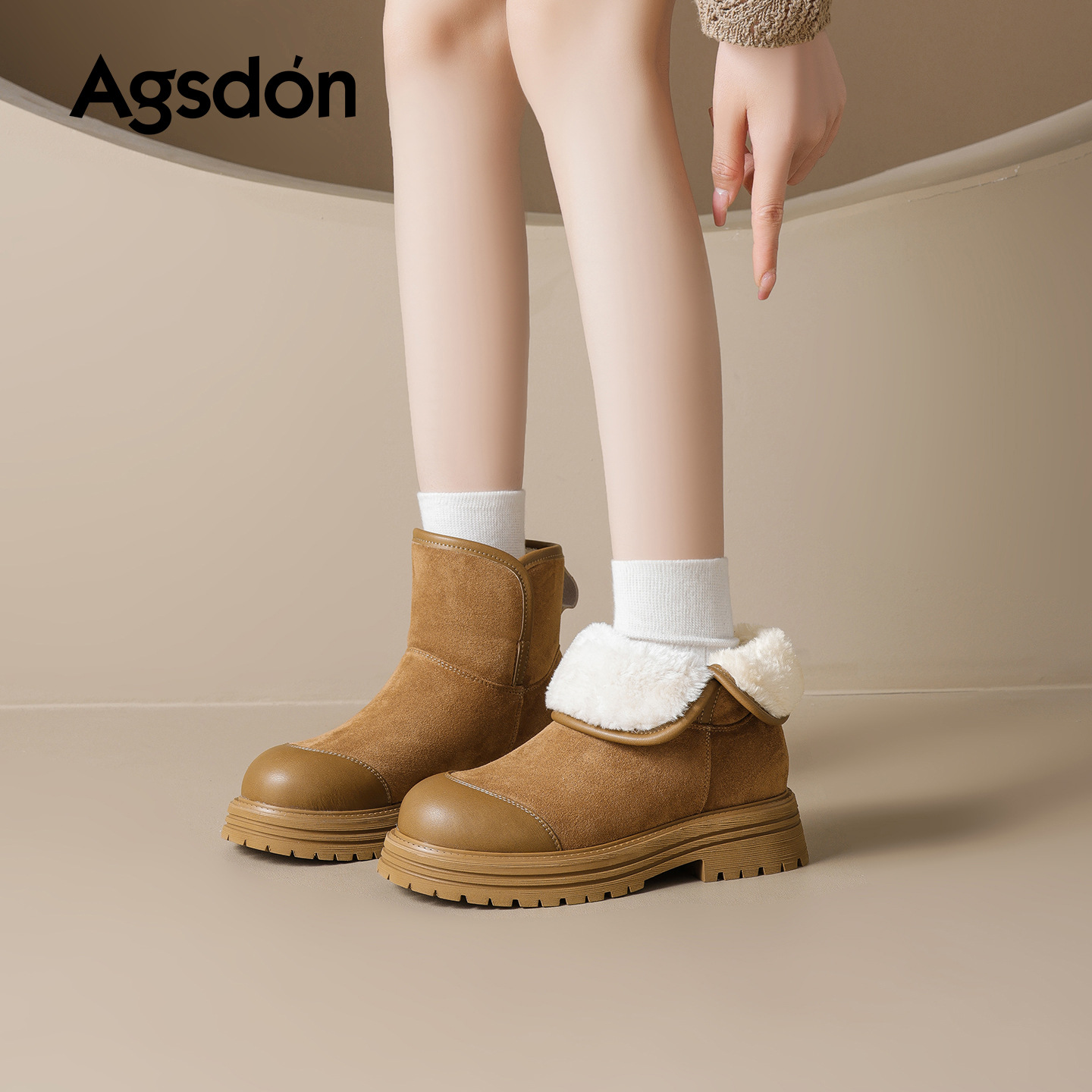 Botas de nieve de fondo grueso para mujeres 2025 invierno nuevo vello grueso botas cortas dobladas dos zapatos de algodón