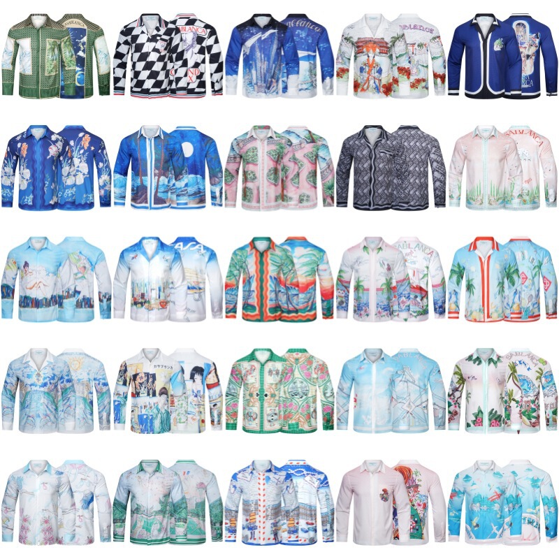 Stretch Bamboo Foreign Trade Wholesale Men's Shirt Trendy Brand Casablanca Casablanca Landscape Print Long
