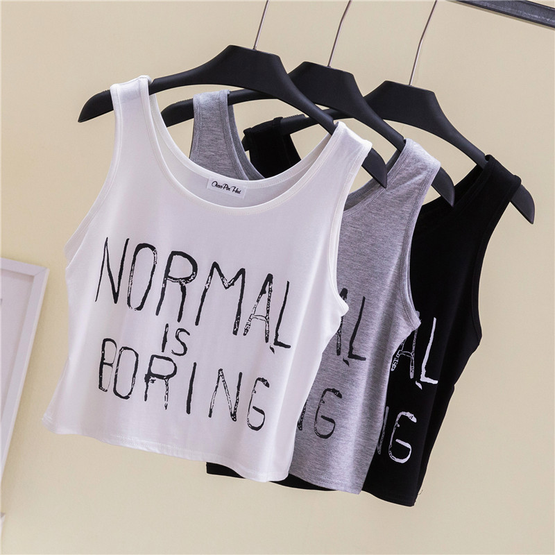 Modal Short Vest Women's Letter Printed Loose High Waist Shirt Yoga Sports Halter Top