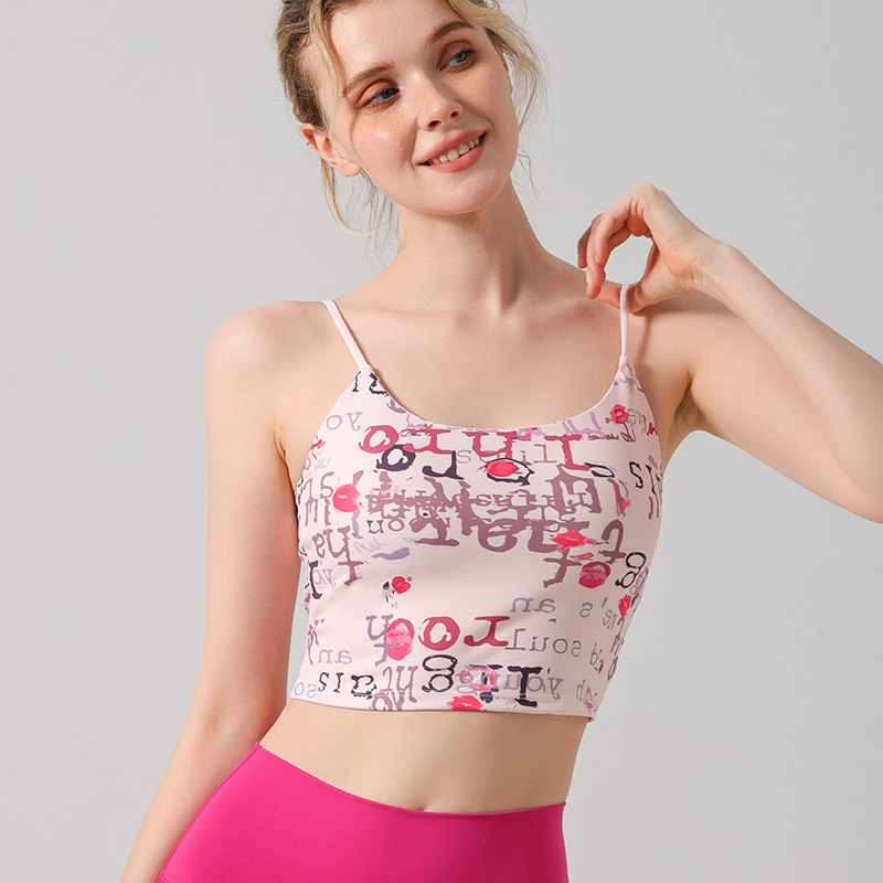 American Vintage Pictorial Printed Camisole Summer Spice Girls Slim-fit Sports Yoga Pilates Slim-fit Base suit