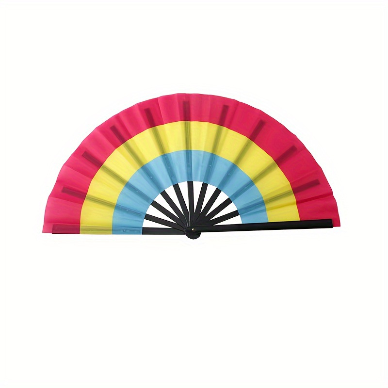 Arco iris de gran tamaño ventilador sonoro fácil de abrir hueso de bambú hueso de plástico color rueda kung fu ventilador de baile ventilador al por mayor