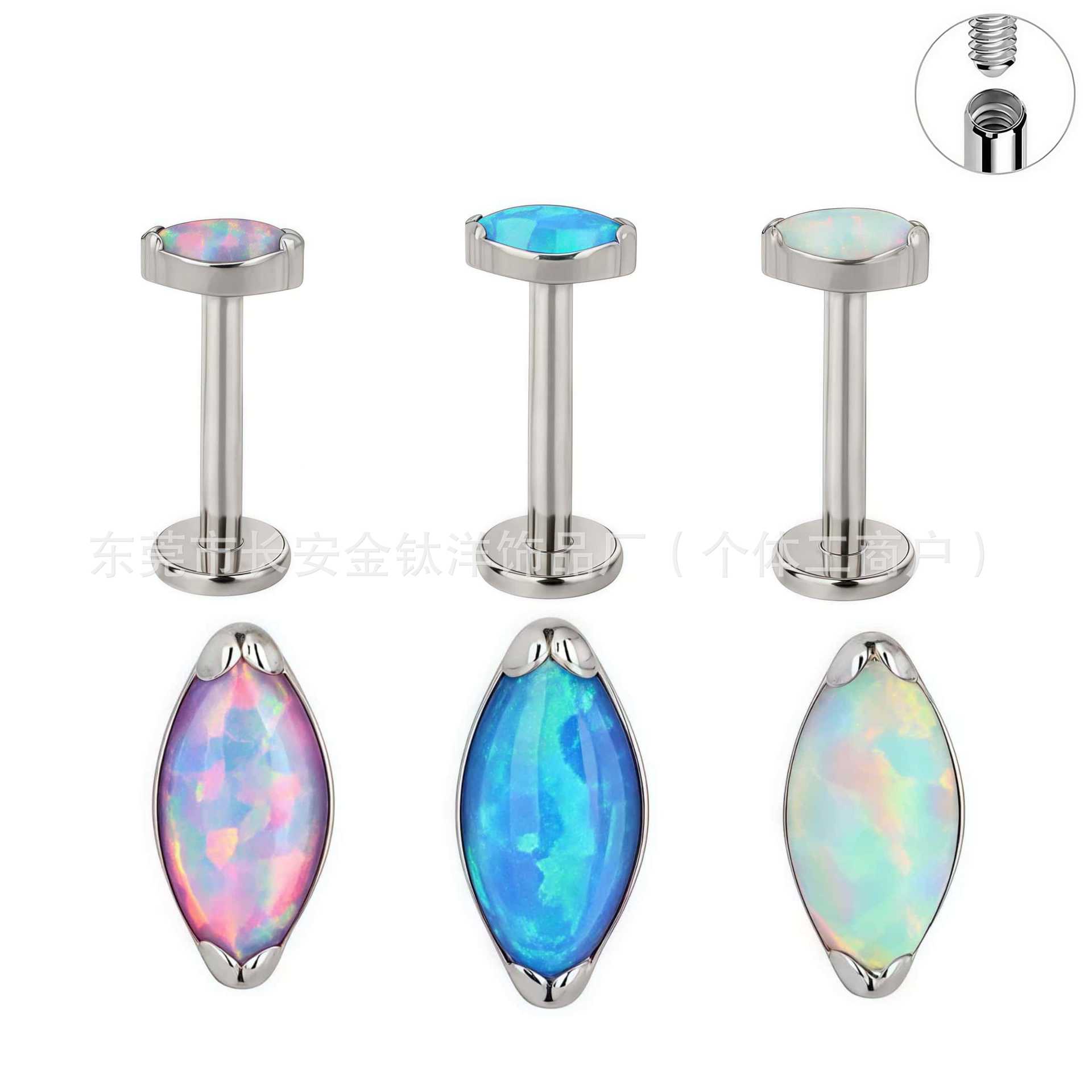 F136 Titanium Marquise Bezel Opal Lip Stud Earring Bone Stud G23 Titanium Alloy Body Piercing Jewelry detail image 8