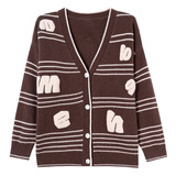 跨境2025秋冬新款全毛针织毛衣字母提花外套羊毛衫开衫上衣年轻款，女装针织衫/毛衣，妃慕昵服饰