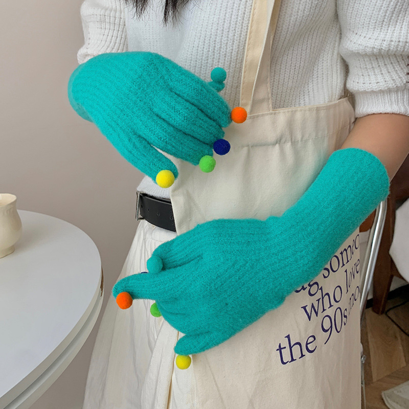Plüschhandschuhe Mit Ball Damen Winter Warme Touchscreen Handschuhe_voghion.com