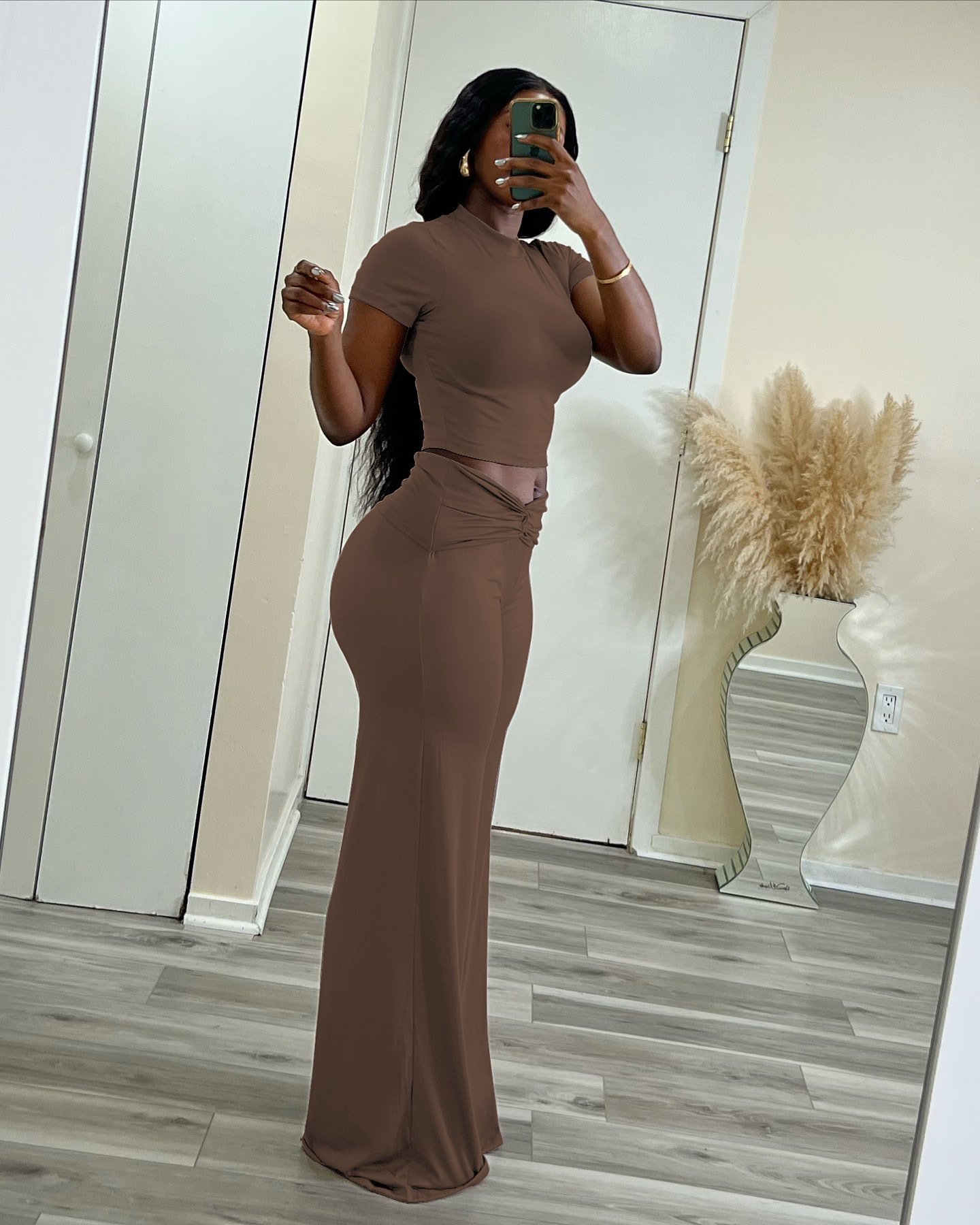 High Waisted Slimming Wide Leg Trouser And Top Two Piece Set_voghion.com