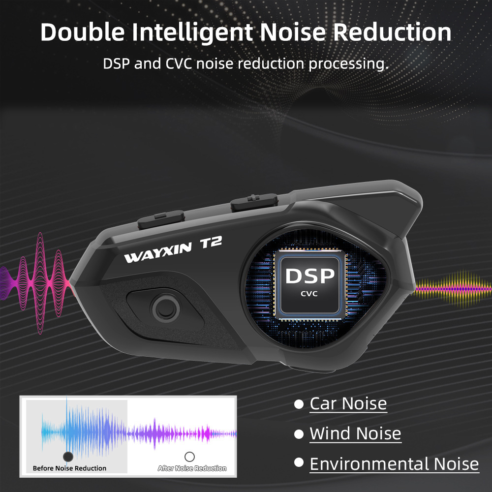 Wayxin Motorcycle Helmet Headset Bluetooth Helmet Headset Helmet Intercom 2 Person Talk T2