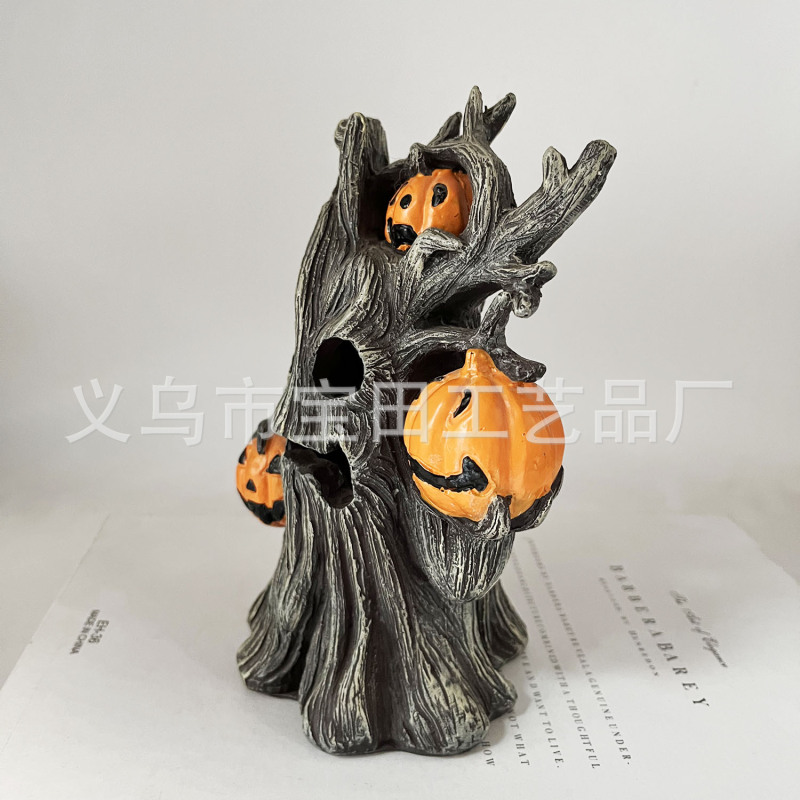 国境を越えたハロウィーンのカボチャの木の妖怪の形の彫刻の置物の家庭の屋外の庭の装飾の工芸品|undefined