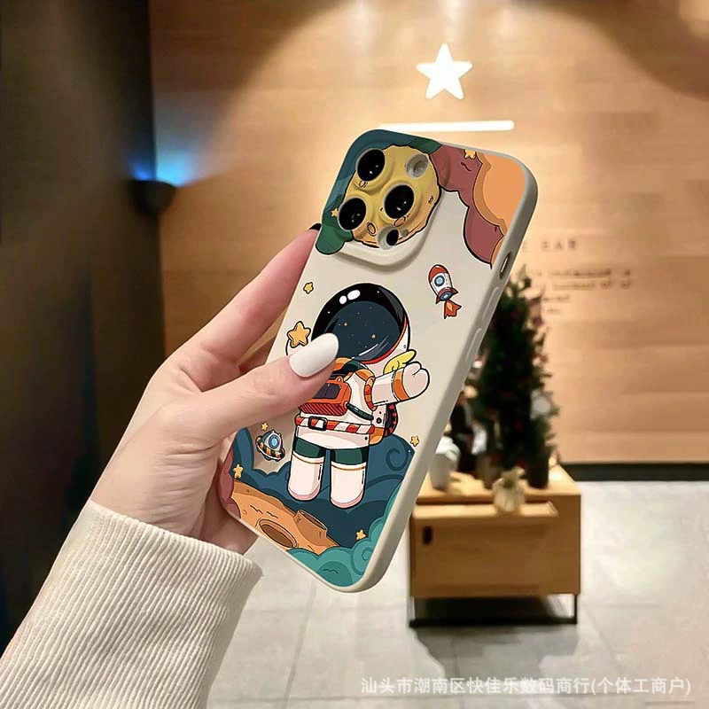 Чехол Apple для iPhone: мультяшный космонавт, защитный чехол Pro, совместим с iPhone 12–16, EK016