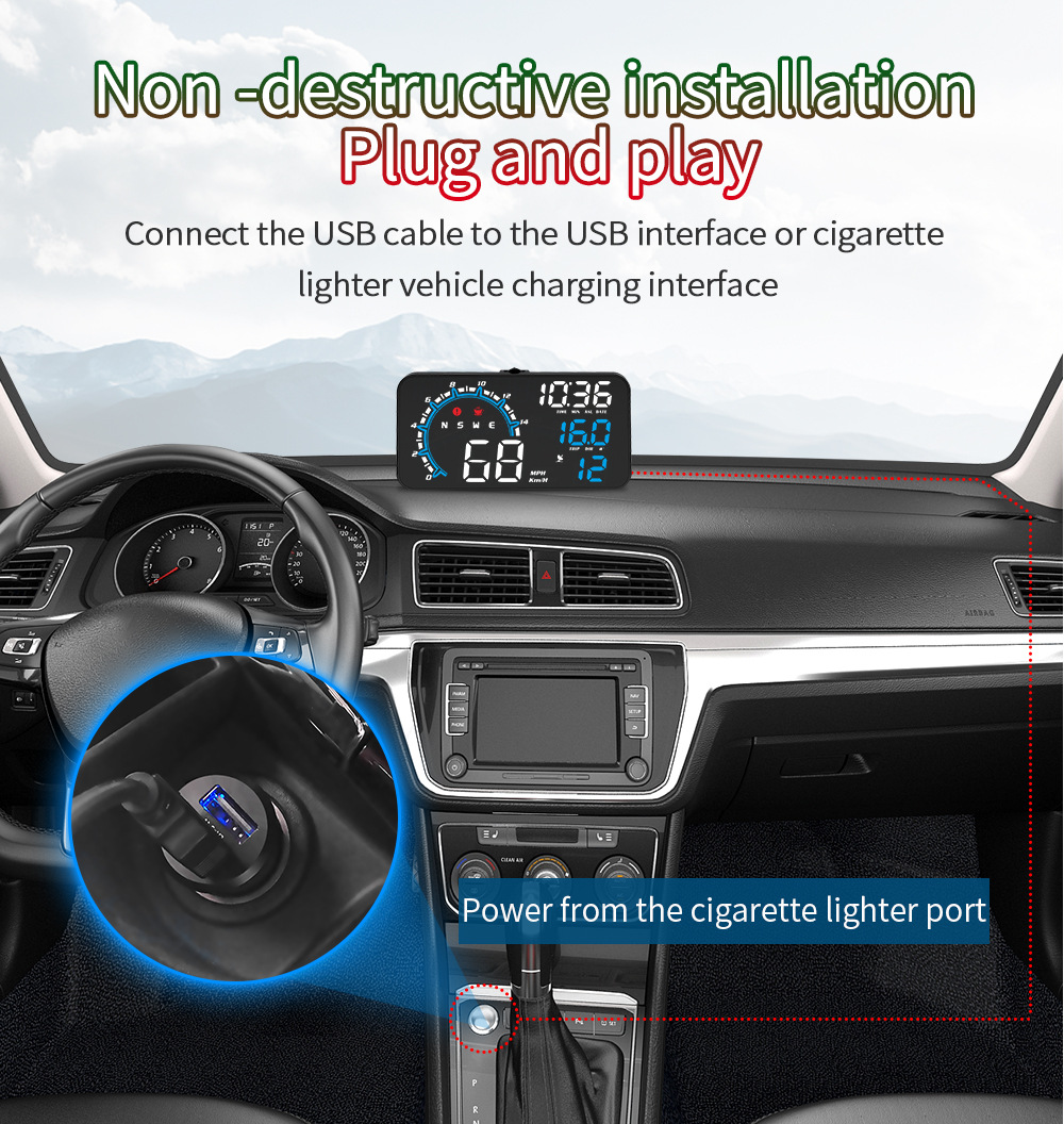 Cross-border high-definition digital display car monitor GPS universal car projector manufacturer in-stock HUD head-up display