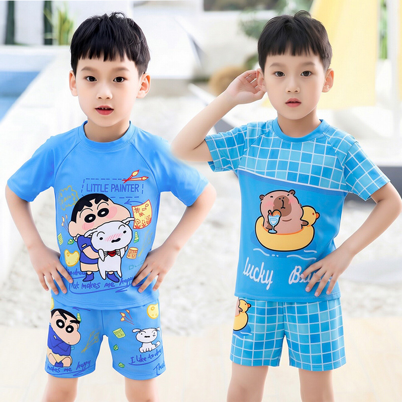 어린이 수영복 소년 분할 빠른 드라이 수영복 만화 공룡 작은 소년 아기 전문 훈련 수영복 수영복