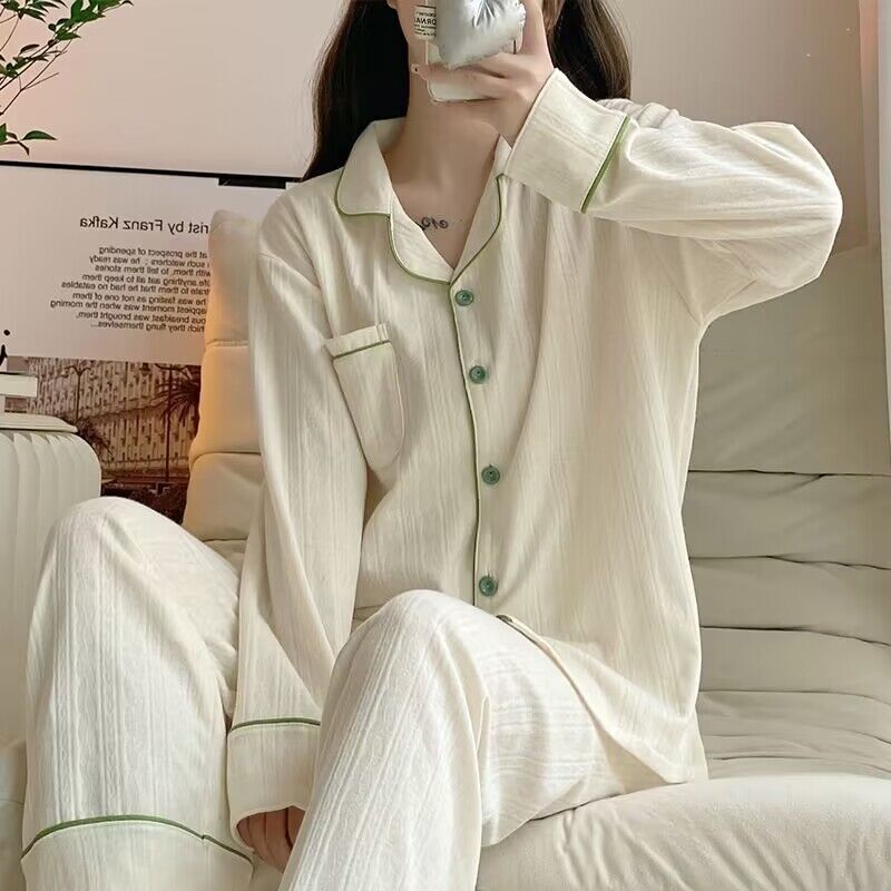 Artificial cotton pajamas for women Spring and Autumn new long-sleeved alpaca solid color can be worn outside TikTok live popular home wear suit