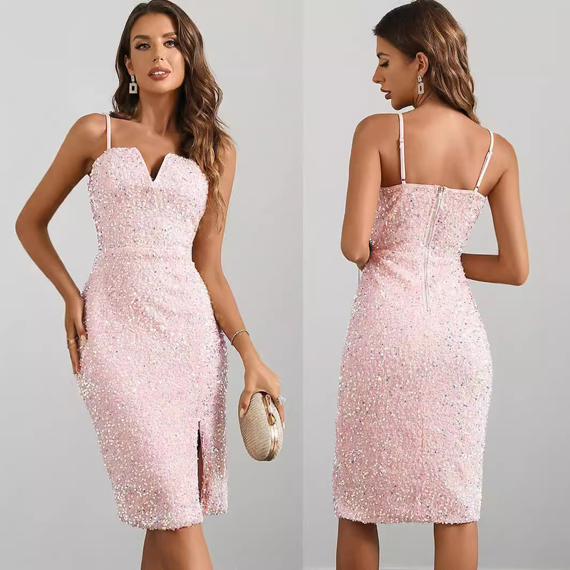 Sexy backless sequins suspenders dress skirt European and American foreign trade cross-border women's AliExpress Amazon dress Sexy backless sequins suspenders dress skirt European and American foreign trade cross-border women's AliExpress Amazon dress