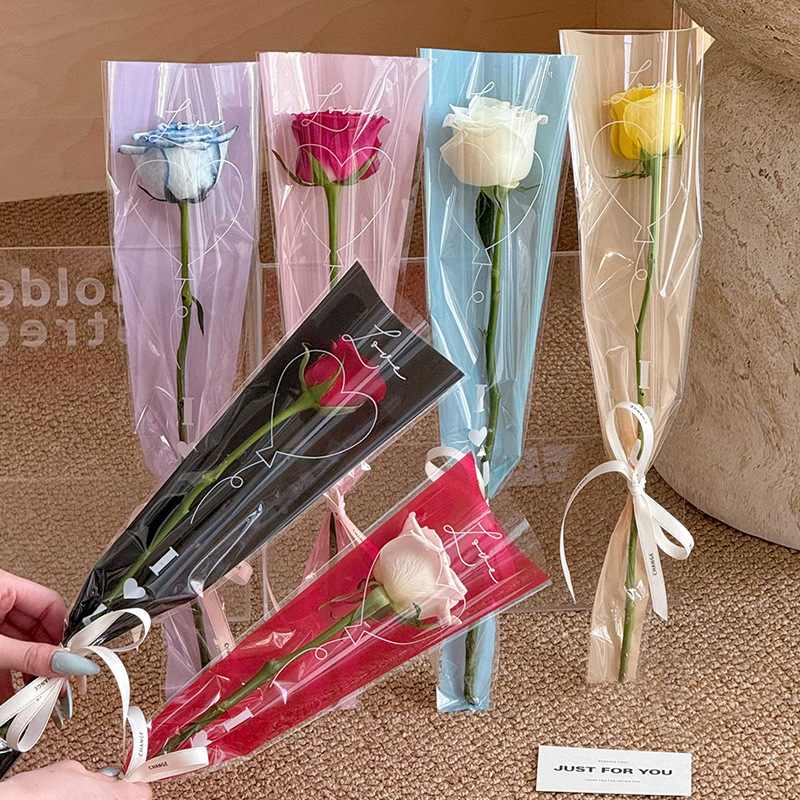 Huaxi Heart Movement bolsa única de flores para el día de San Valentín, materiales de embalaje de flores Qixi, ramo único de flores, florista diy, paquete de flores