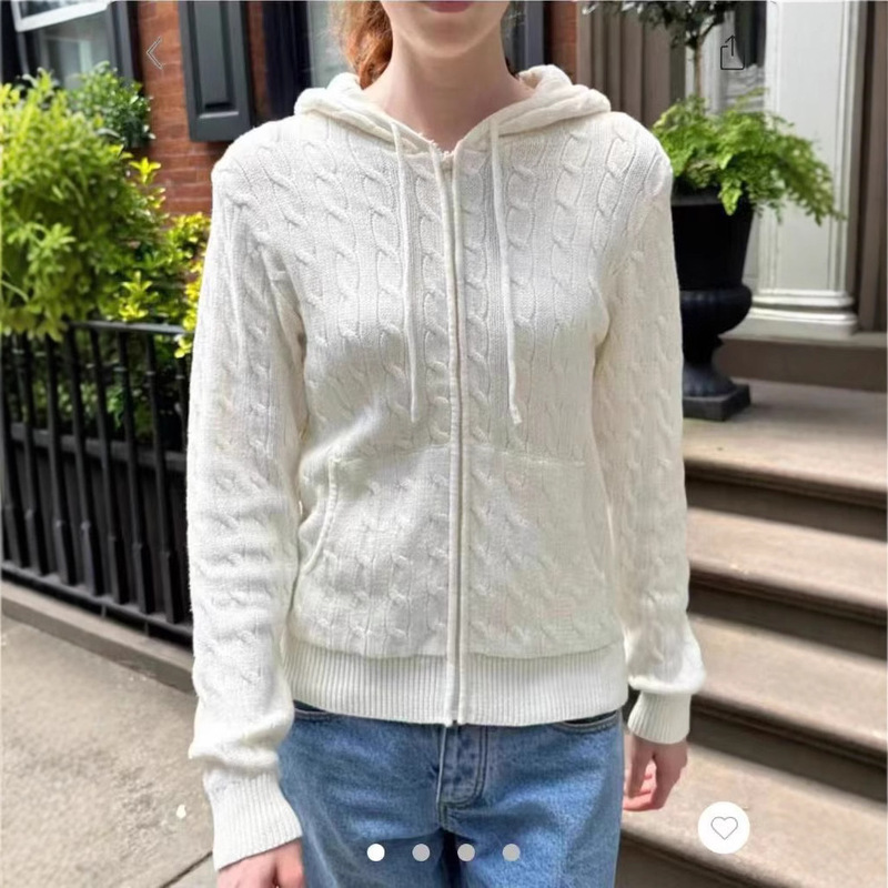 Bm Style New Flap Pocket Pants Hooded Twist Zipper Cardigan Knitwear Women's Slim Slim Knitwear Top Jacket Trendy