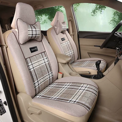 Cover Four-Season Universal Linen Small Car – Seat cushion, seat cover - thick-linen-beige-ordinary-style-the-front-row-is-made-of-2-main-and-deputy-leave-the-car-model-after-the-address