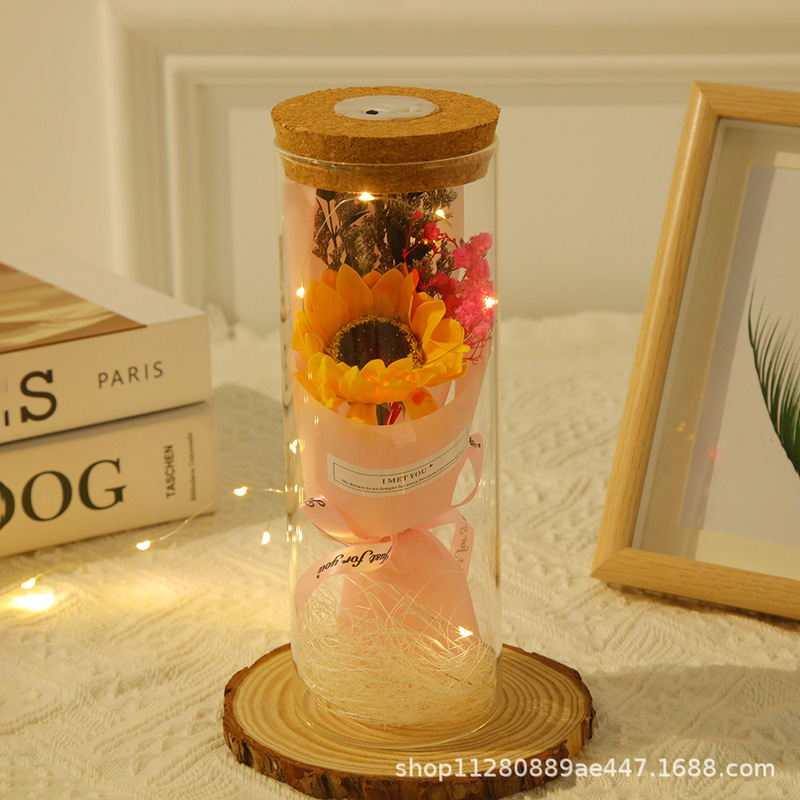 バレンタインデーの花束、ガラス瓶の装飾品、プリザーブドフラワー、ドライフラワー、カスミソウ、お母さん、先生、妻への中国のバレンタインデーギフト|undefined
