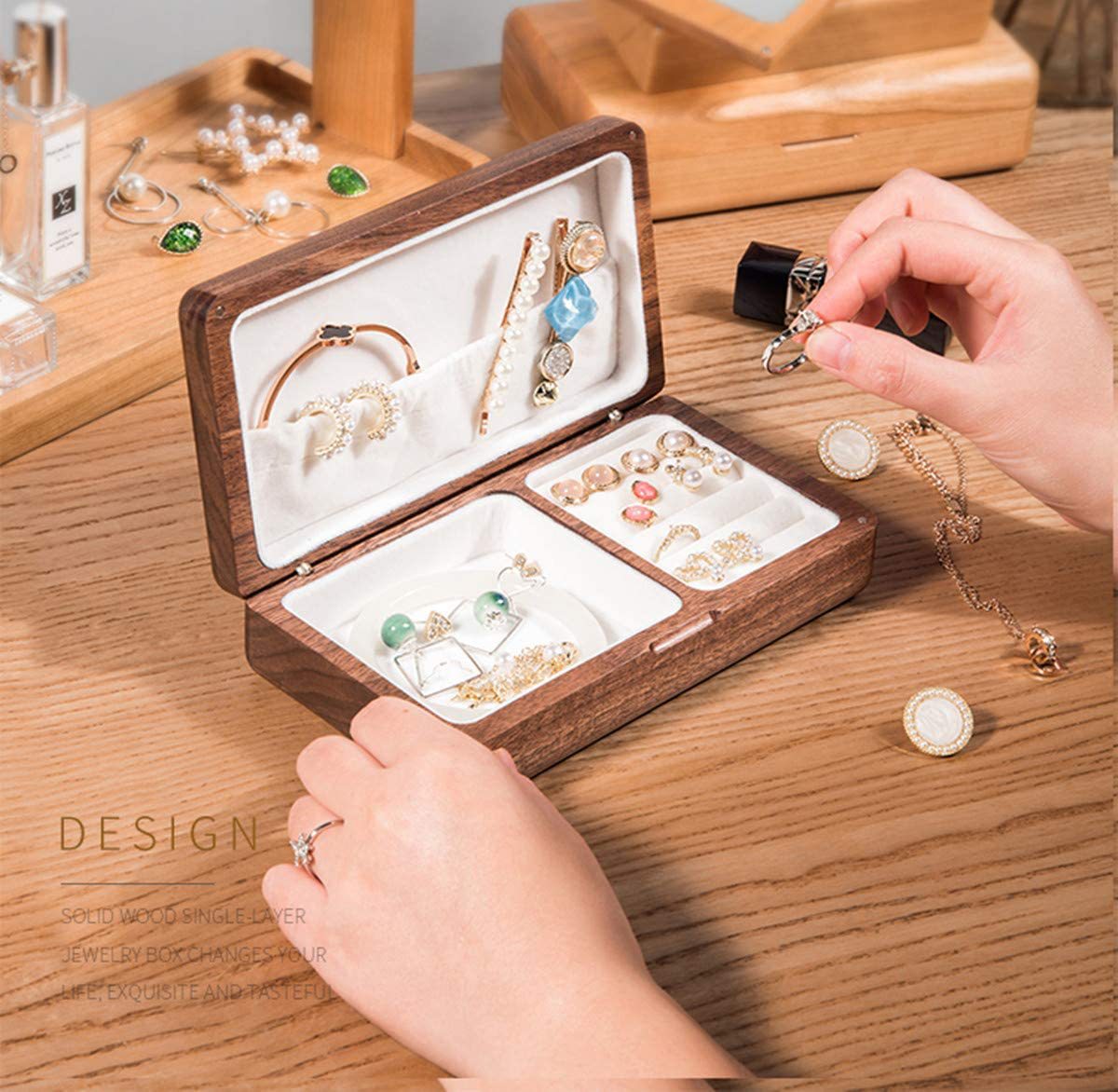 木质饰品首饰盒项链盒耳钉吊坠戒指珠宝黑胡桃收纳木盒首饰包装盒