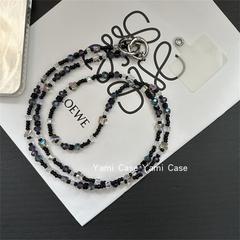 手機掛鏈斜挎長款氣質方晶小黑珠高級感小眾包鏈防丟適用蘋果華為