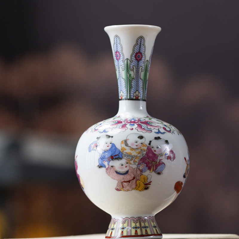 Vaso de escritorio de cerámica de porcelana pequeña boca mini hidroponía de flores retrógradas botellas de flores de porcelana
