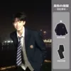 [Three buttons] Navy blue suit + black trousers [Two-piece set]