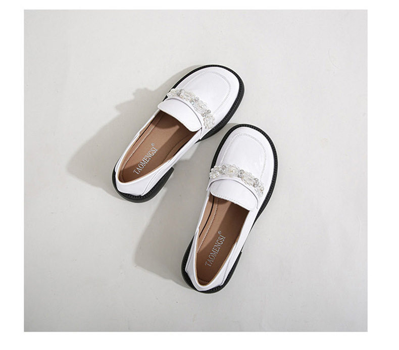 Giày Mary Jane nữ mũi tròn gót vuông gót 3–6 cm, giày lười da bóng cỡ lớn — Màu đen chi tiết 28