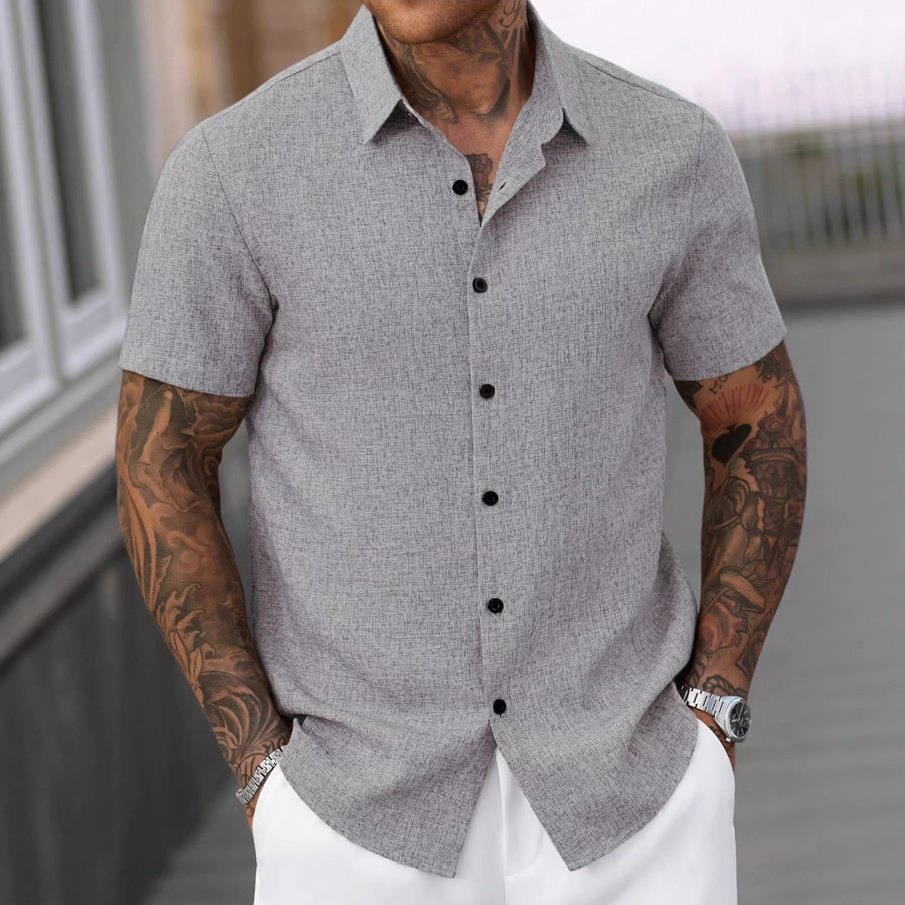 Nuevo transfronterizo Europa y América Amazon verano nuevo cuello de manga corta camiseta de negocios camiseta casual para hombre