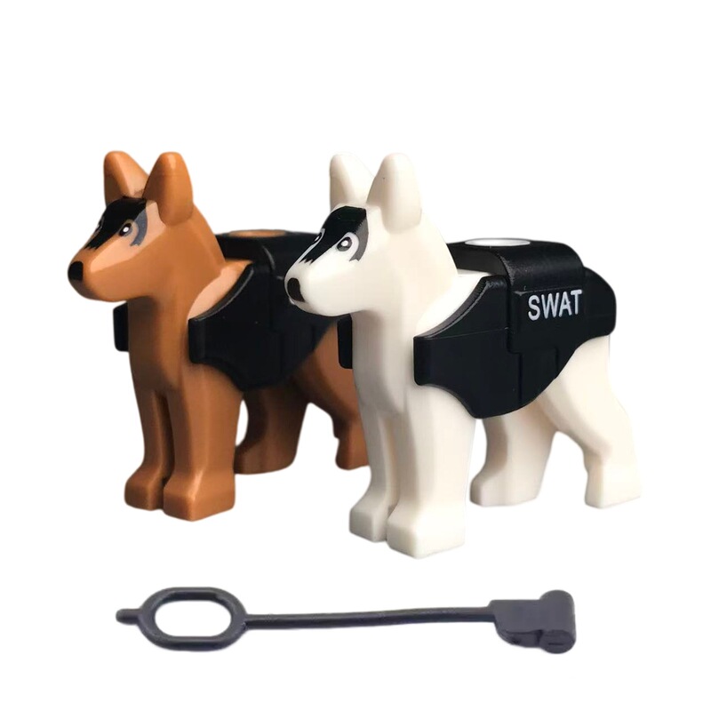 Third-Party Moc Police Dog with Double-Sided Printed Bulletproof Vest, Scene Accessories, and Small Animal Building Block Parts