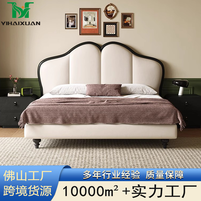 Cama de boda francesa retro cama mariposa moderna simple cama principal cama queen de alta gama atmósfera almacenamiento cama doble de cuero