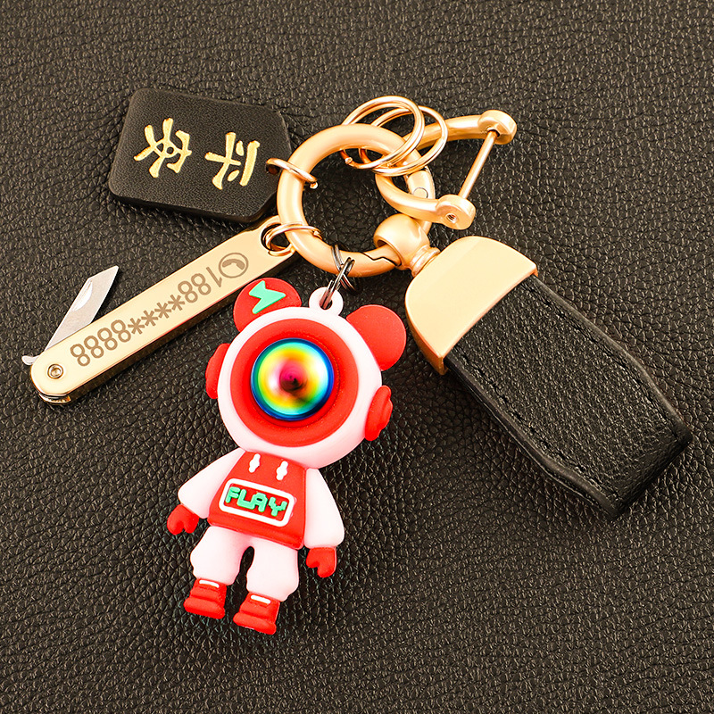 Llavero de oso de alta gama en el extranjero, colgante de llave de pareja, cuerda de mano de cuero, hebilla de metal duradera, hombre de comercio electrónico de Amazon