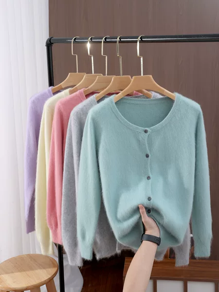 Cross-Border Women's Clothing Mink Velvet Cardigan Sweater Jacket Korean Style Knitted Sweater Factory Wholesale Autumn and Winter Sweaters for Women