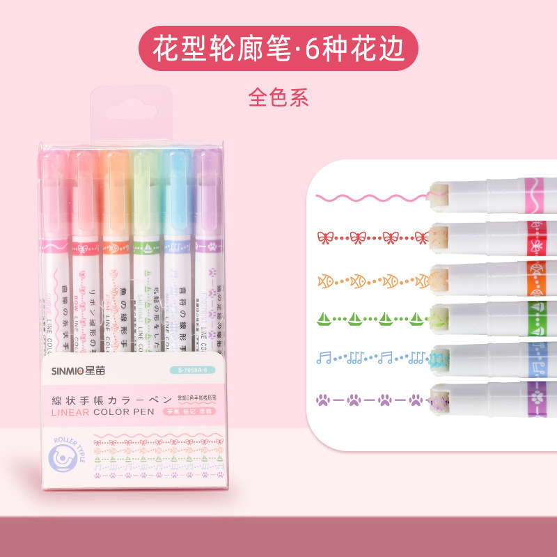 En línea rojo creativo curva pluma rodillo pluma esquema estudiante diario línea cepillo rodillo pluma gancho línea marcador pluma al por mayor