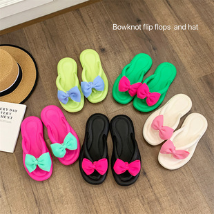 va Slippers Women's Slip Slippers Thick Bottom Non-slip Fashionable Outer Wear Bow Flip-flops Home Wholesale