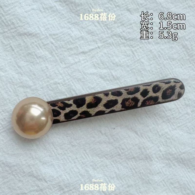 复古时尚珍珠豹纹椭圆发夹韩系高级感字母鸭嘴夹百搭刘海夹侧边夹|undefined