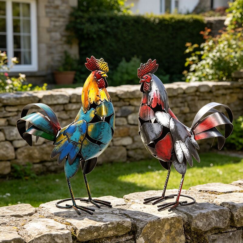 Colorful Rooster Garden Statue Thanksgiving Home Decoration Outdoor Courtyard Balcony Metal Crafts Animal Ornaments