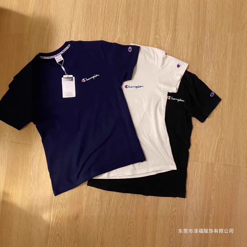 Summer Embroidered Champion New Style Half-Sleeve Short-Sleeve T-Shirt Unisex Trendy Brand Loose Fit Couple's Matching Style Summer Embroidered Champion New Style Half-Sleeve Short-Sleeve T-Shirt Unisex Trendy Brand Loose Fit Couple's Matching Style