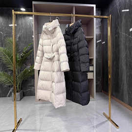 莼尾意柜！锁暖中长款连帽白鸭绒羽绒服大衣外套女