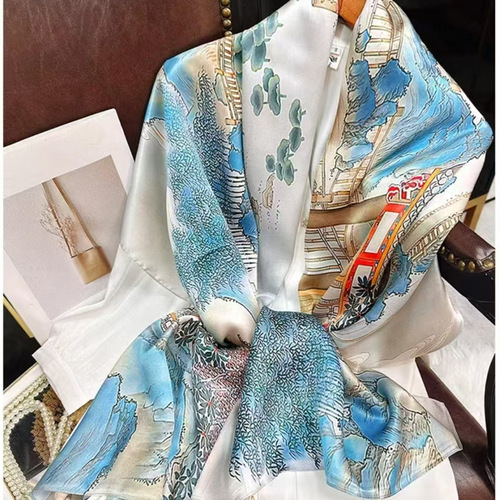 brocade silk scarf for women's all-matching spring and autumn satin scarf sunscreen shawl long beach towel thin gauze scarf seaside