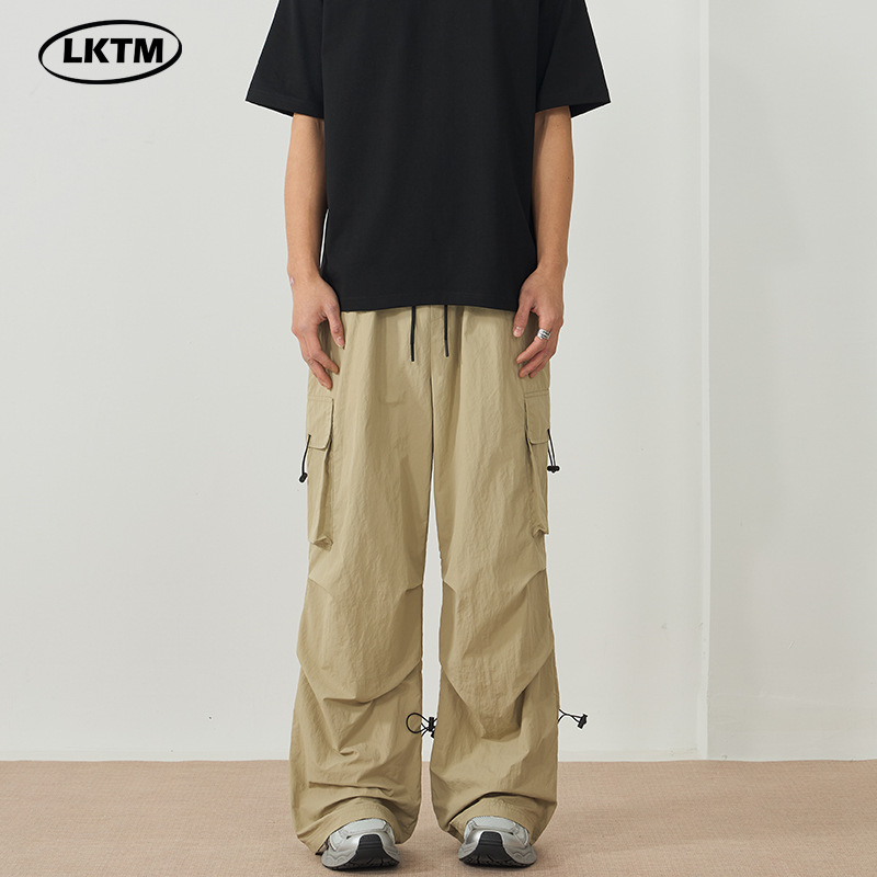 LKTM男装#美式复古卡其拖地伞兵工装裤男女hiphop户外显瘦速干裤