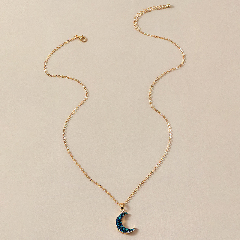 AliExpress Cross-Border Simple Fashion Accessories Moon Pendant Necklace Curved Moon Zircon-like Sin