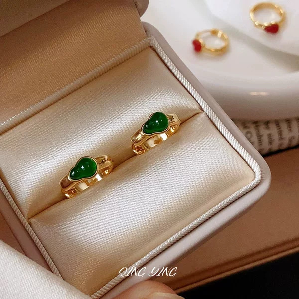 New Chinese-Style Ins Hong Kong Style Red Agate Green Agate Gourd Earrings Niche Light Luxury High-End Earrings for Women