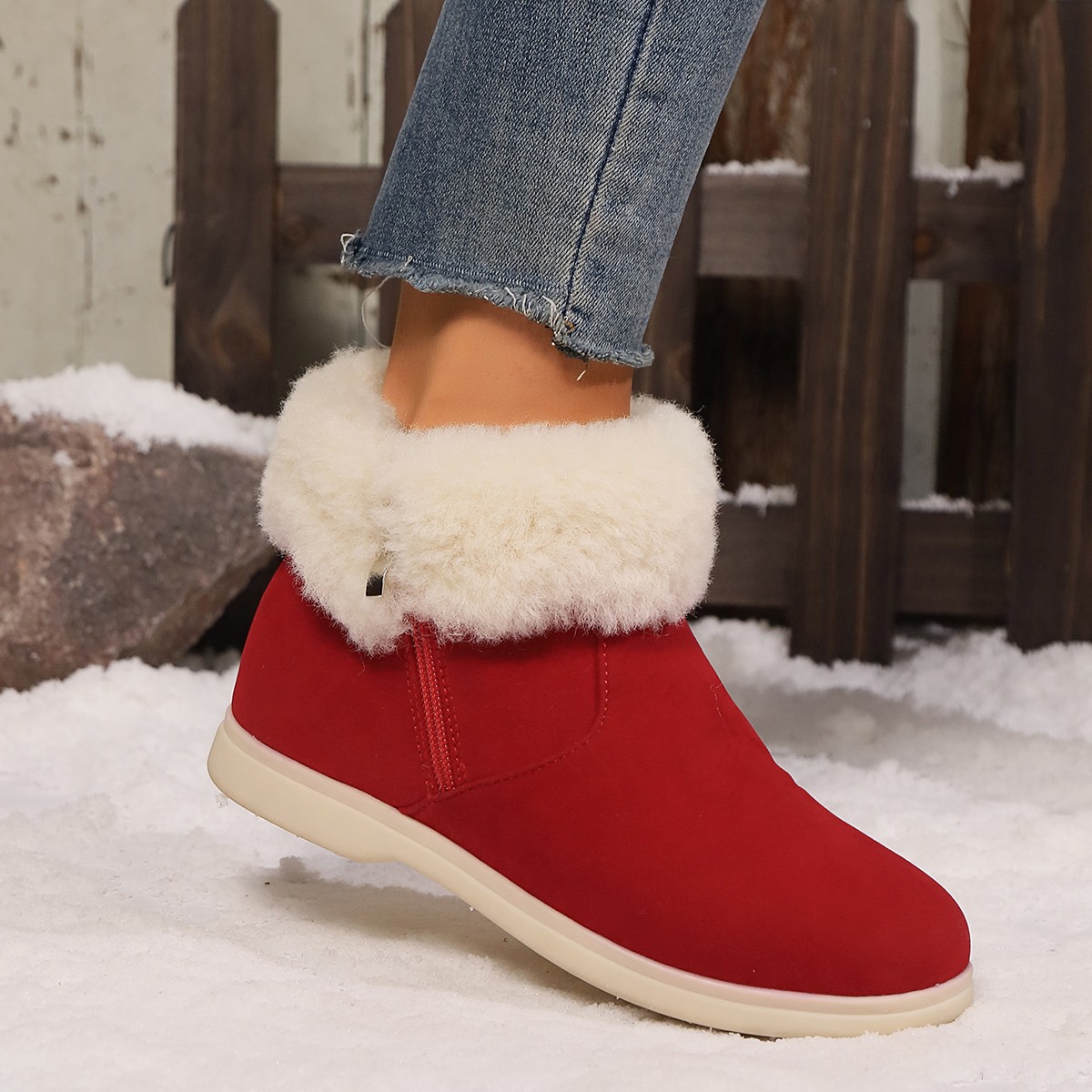 Snow boots women's fur one winter warm short tube diagonal women's cotton shoes boots_voghion.com