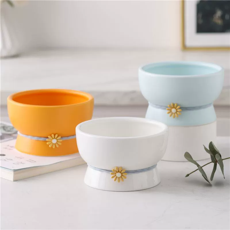  tall footed ceramic cat and dog water bowl to prevent black chin matte black pet bowl small black grain bowl