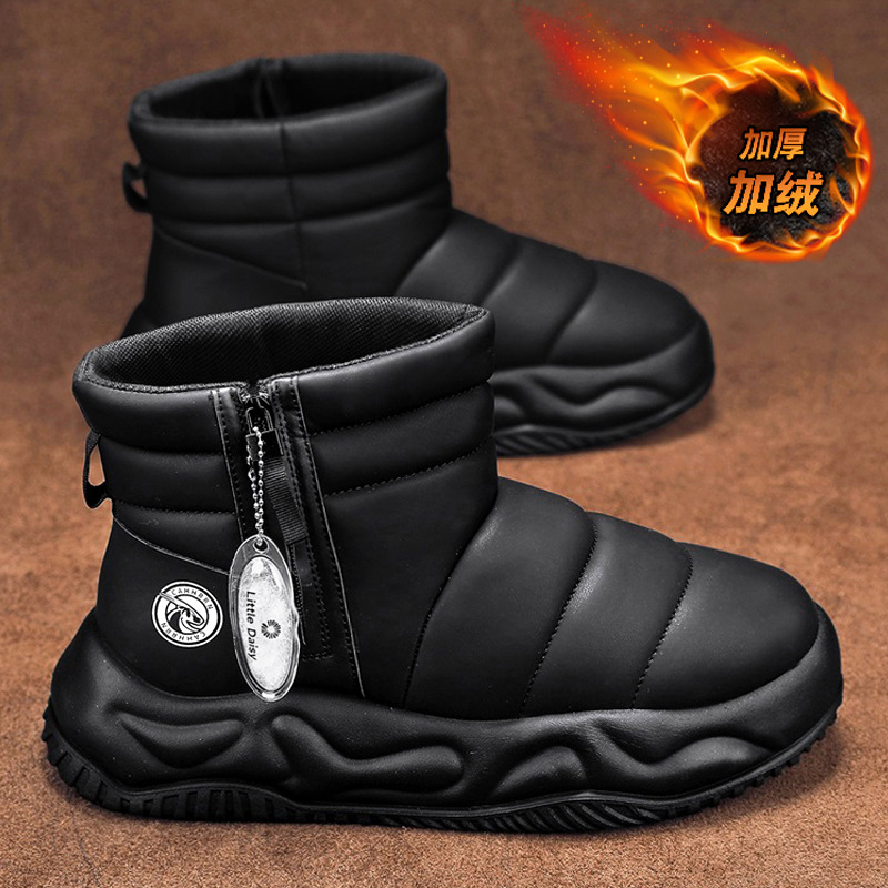 Invierno nuevos hombres de caña alta más botas de nieve de terciopelo suela gruesa aumento cremallera lateral cálido al aire libre a prueba de frío zapatos de algodón zapatos de hombre image 3